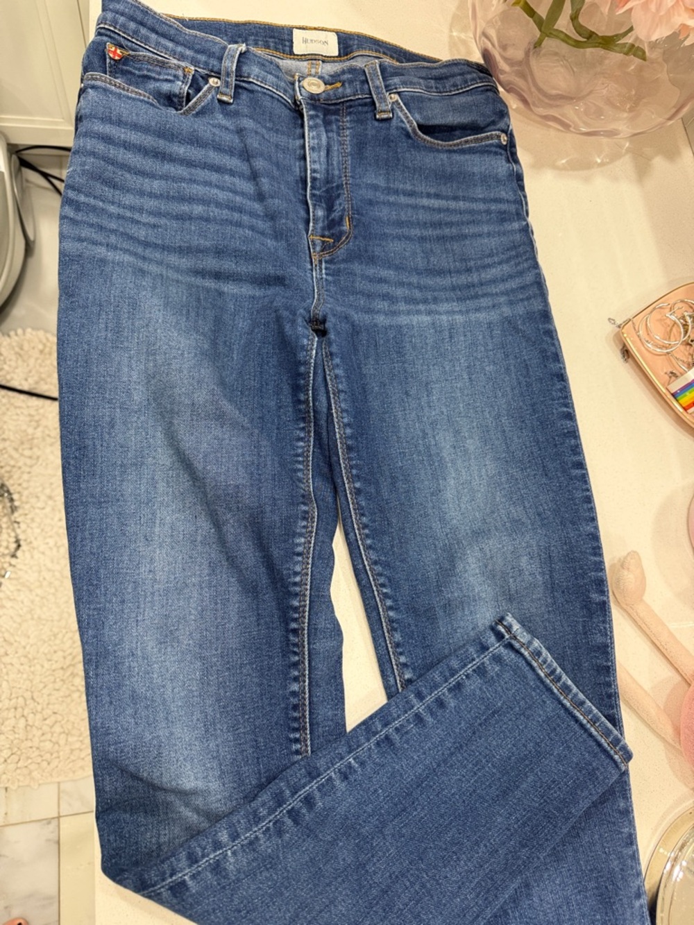 Hudson Jeans Women’s High-Rise Straight Leg Jeans in Blue